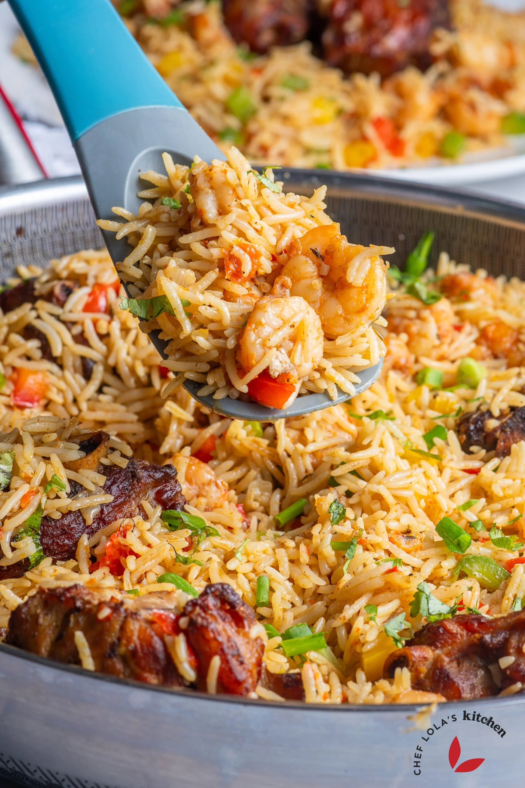 Creamy coconut shrimp rice dish with a hint of tropical flavor 