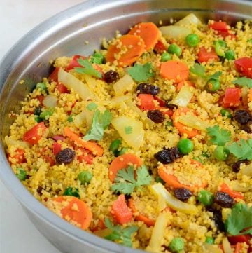 Healthy couscous tossed with assorted vegetables.