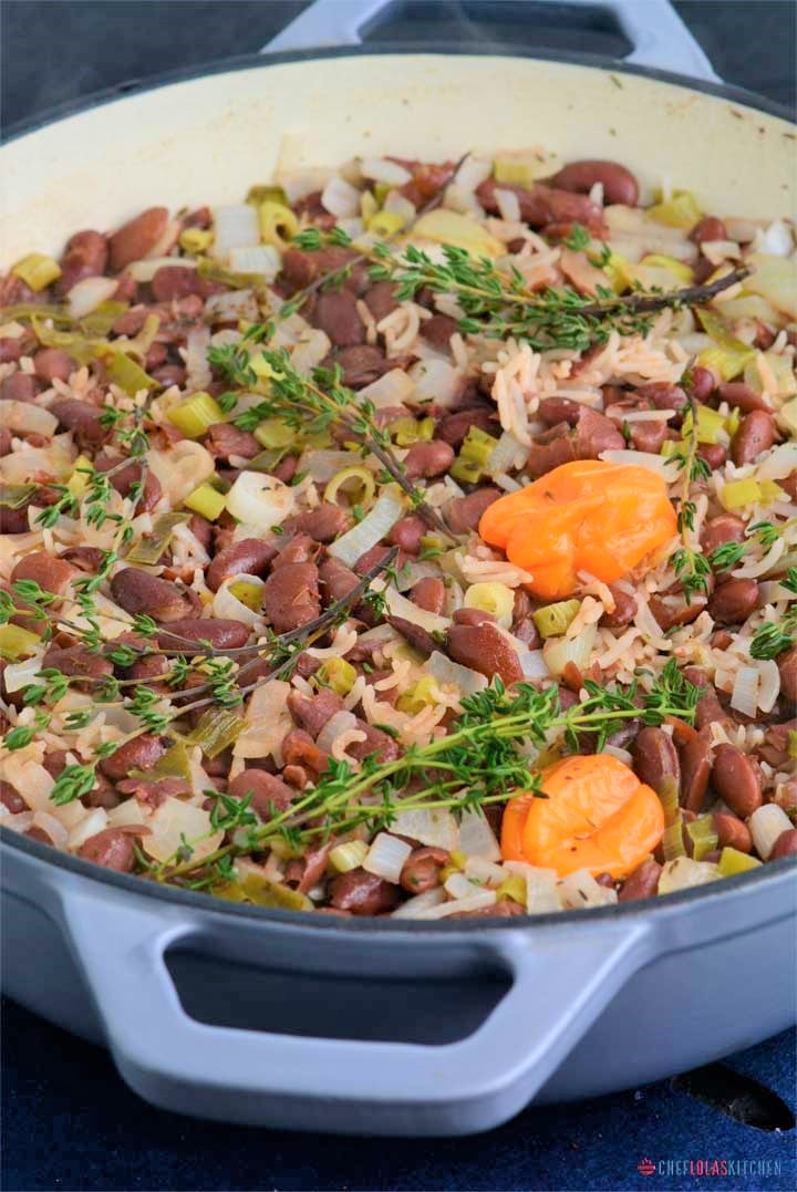 Jamaican Rice and Peas in a pot