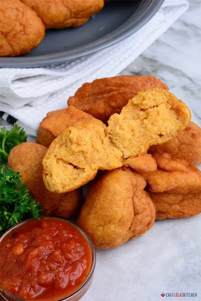 Homemade akara (bean fritters) with a crisp exterior and soft center.