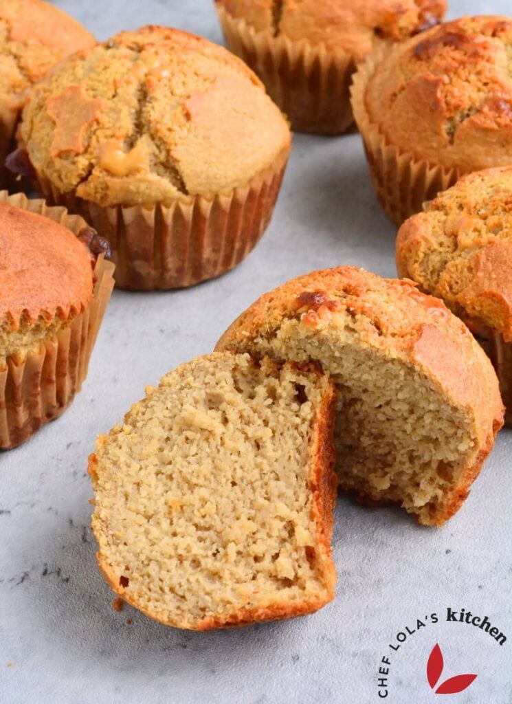 A batch of healthy banana oat muffins with a fluffy texture.