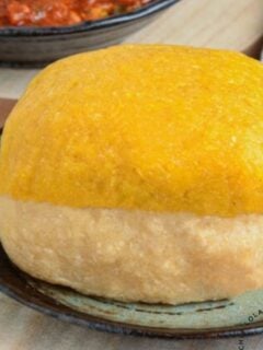 Nigerian yellow and white eba beautifully served over each other