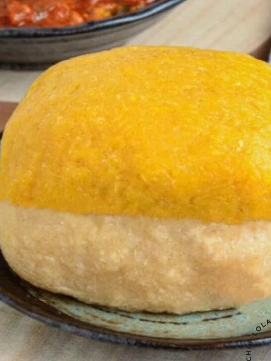 Nigerian yellow and white eba beautifully served over each other
