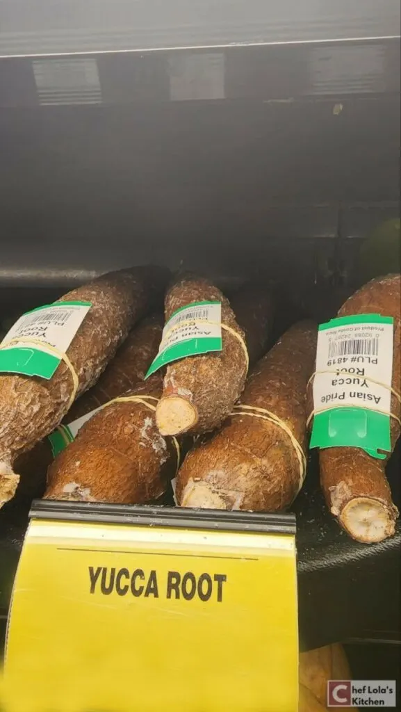 Yuca roots in the refregerator section of the grocery store