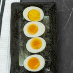 Boiled eggs showing different eggs with different boiling times