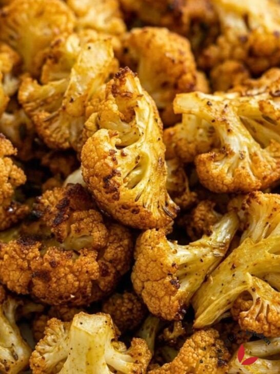 Air fryer cauliflower bites with seasoning and herbs