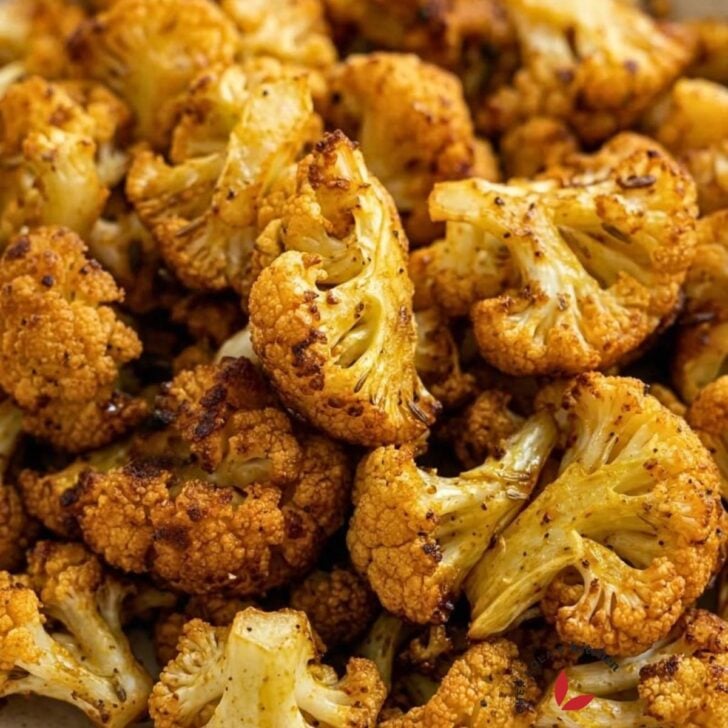 Air fryer cauliflower bites with seasoning and herbs