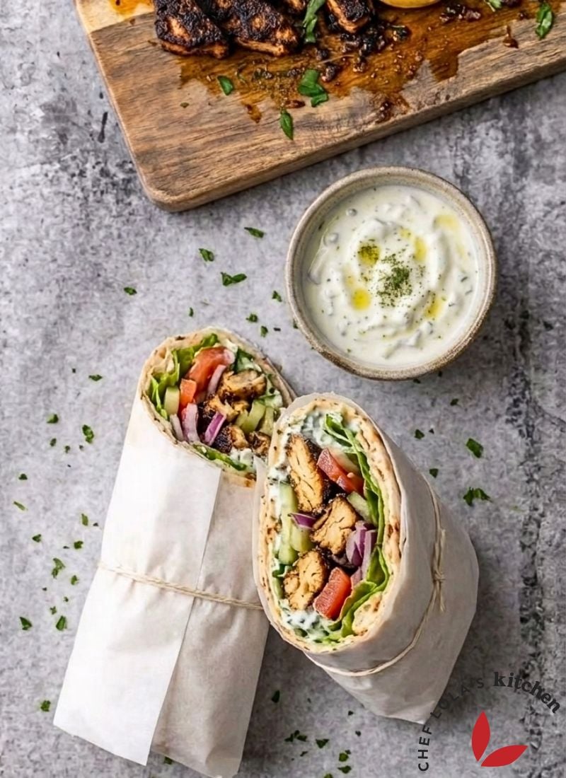 Chicken shawarma prepared with warm Middle Eastern spices and served as a flavorful meal.