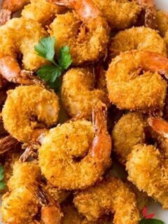 Freshly fried coconut shrimp with a crunchy golden crust and tender center