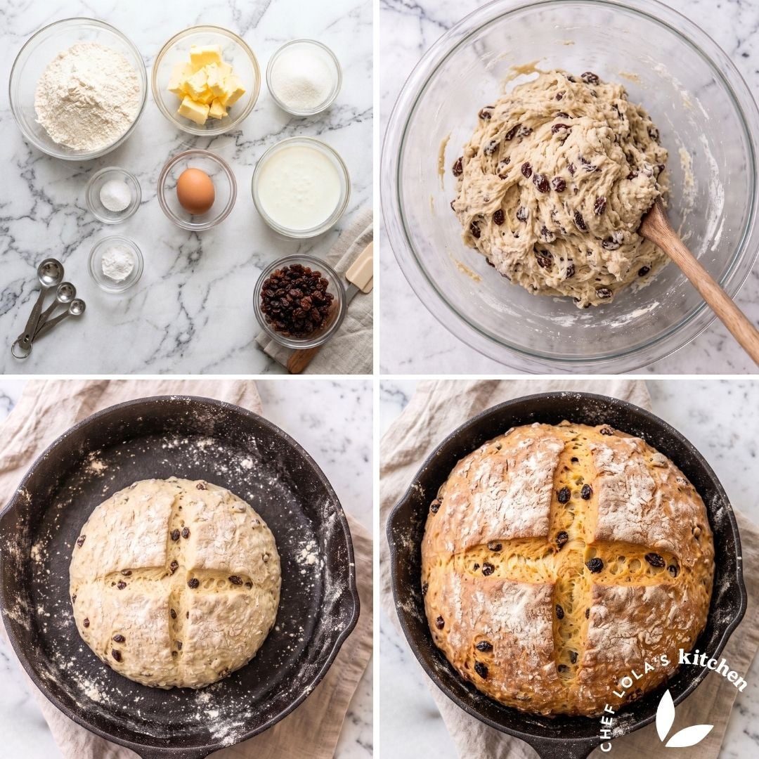 Step-by-step directions for making Fresh Irish soda bread with a beautifully browned crust and a soft, dense crumb.  