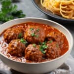 Meatballs in Sauce garnished with parsley