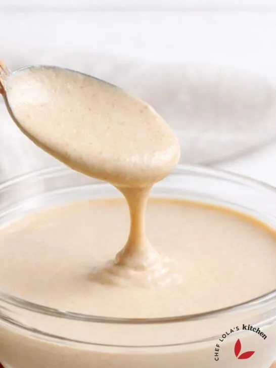 Homemade tahini made from blended sesame seeds