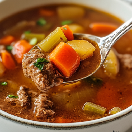 Hearty vegetable beef soup with tender beef and fresh vegetables