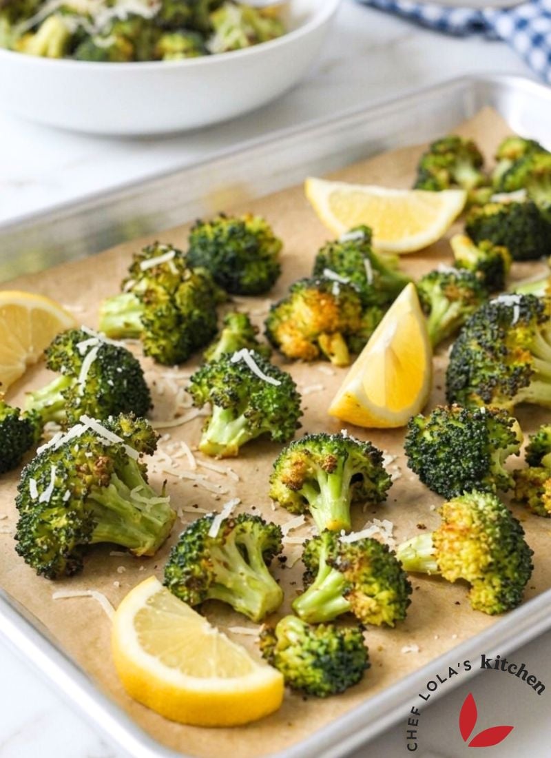 Tender roasted broccoli with caramelized edges and a lightly crisp texture.