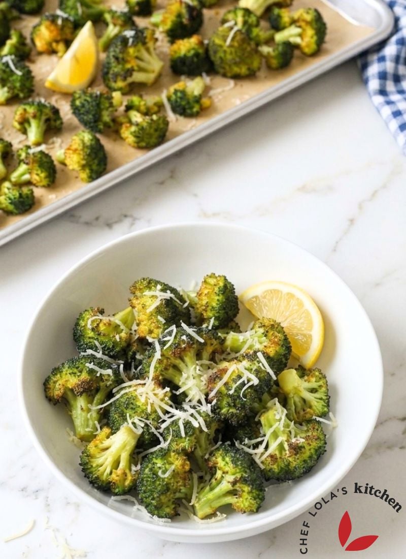 Golden roasted broccoli florets served as a flavorful vegetable side dish.
