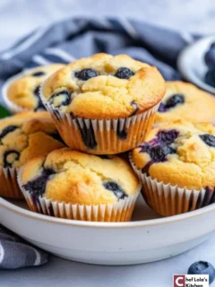 Freshly baked low-carb almond flour muffins studded with plump blueberries.