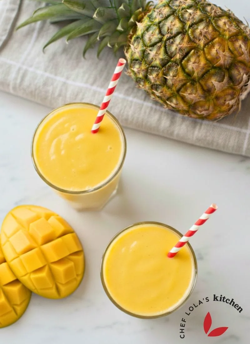 Creamy tropical smoothie made with mango and pineapple