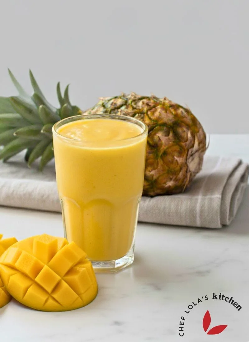 Refreshing mango pineapple smoothie with a smooth, creamy texture and tropical color