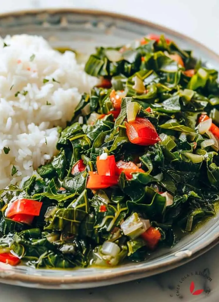 A hearty serving of Jamaican Callaloo, a staple in Caribbean cuisine.
