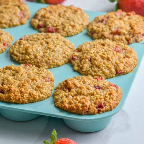 Strawberry oat muffin perfect for breakfast or snack, with a delicious balance of sweet and savory