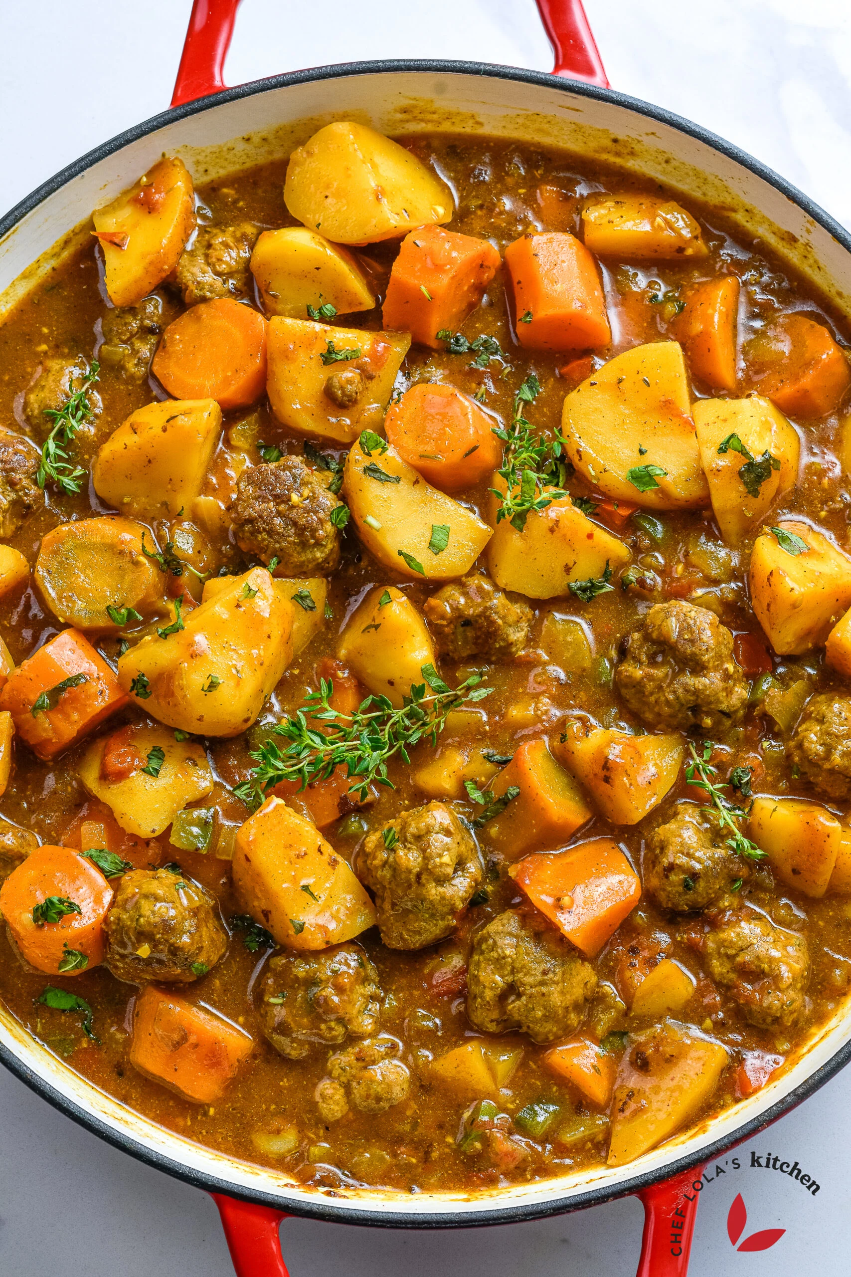 Tender meatballs and potatoes cooked in rich, flavorful sauce