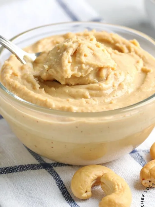 A bowl of creamy cashew butter.