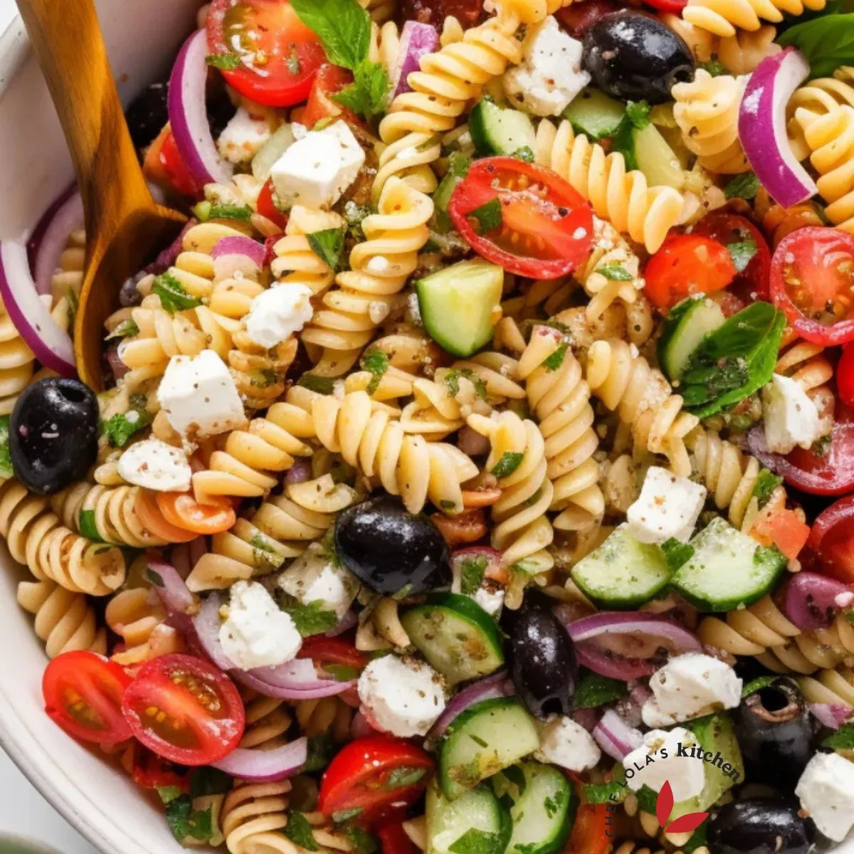 A healthy and nutritious pasta salad loaded with veggies and protein.