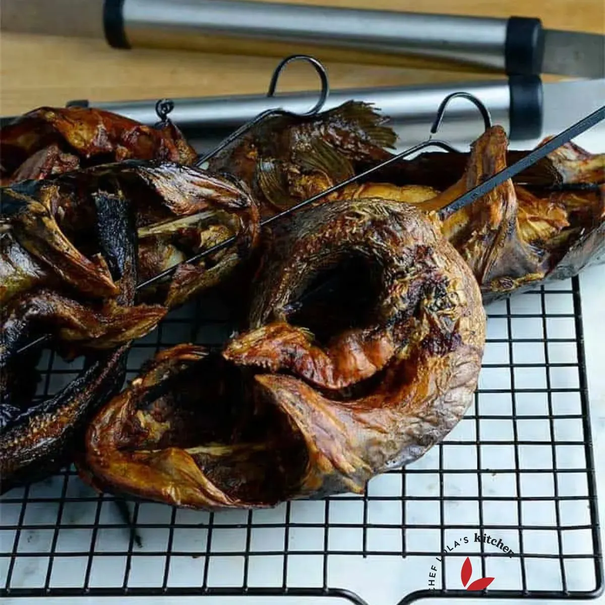 smoked catfish made over the hot charcoal grill.