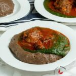 Amala and ewedu with beef stew