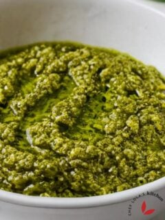 Homemade pesto served in a bowl