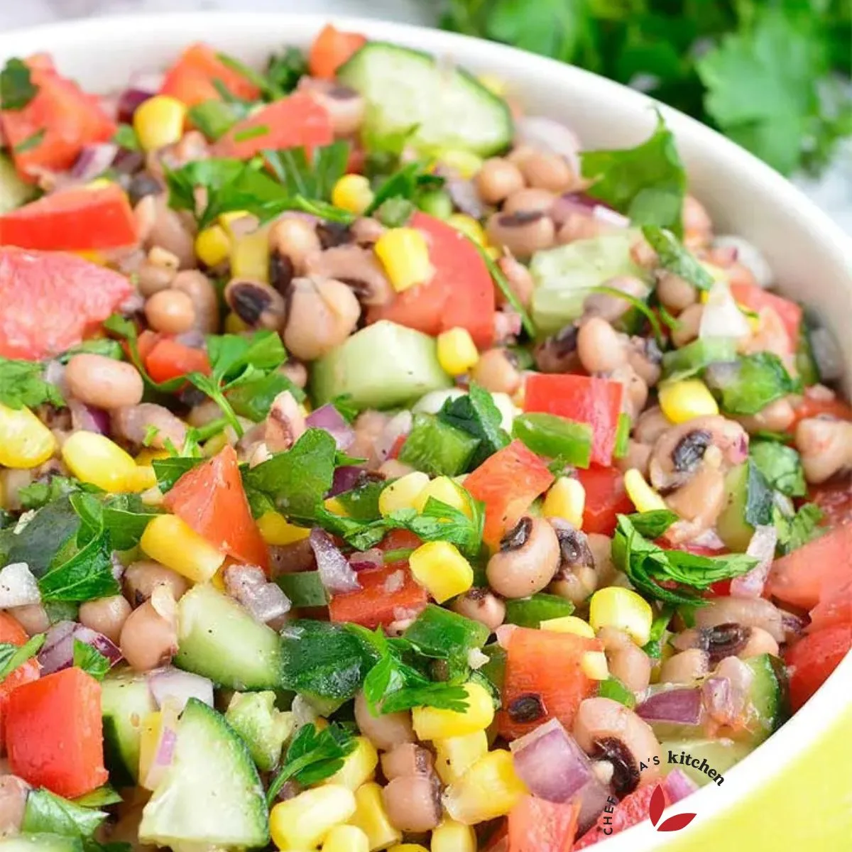Flavorful black-eyed pea recipe loaded with lots of fresh vegetables