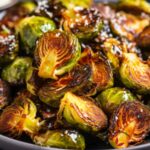 A close-up of perfectly cooked air fryer Brussels sprouts with a delightful crunch.