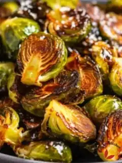 A close-up of perfectly cooked air fryer Brussels sprouts with a delightful crunch.