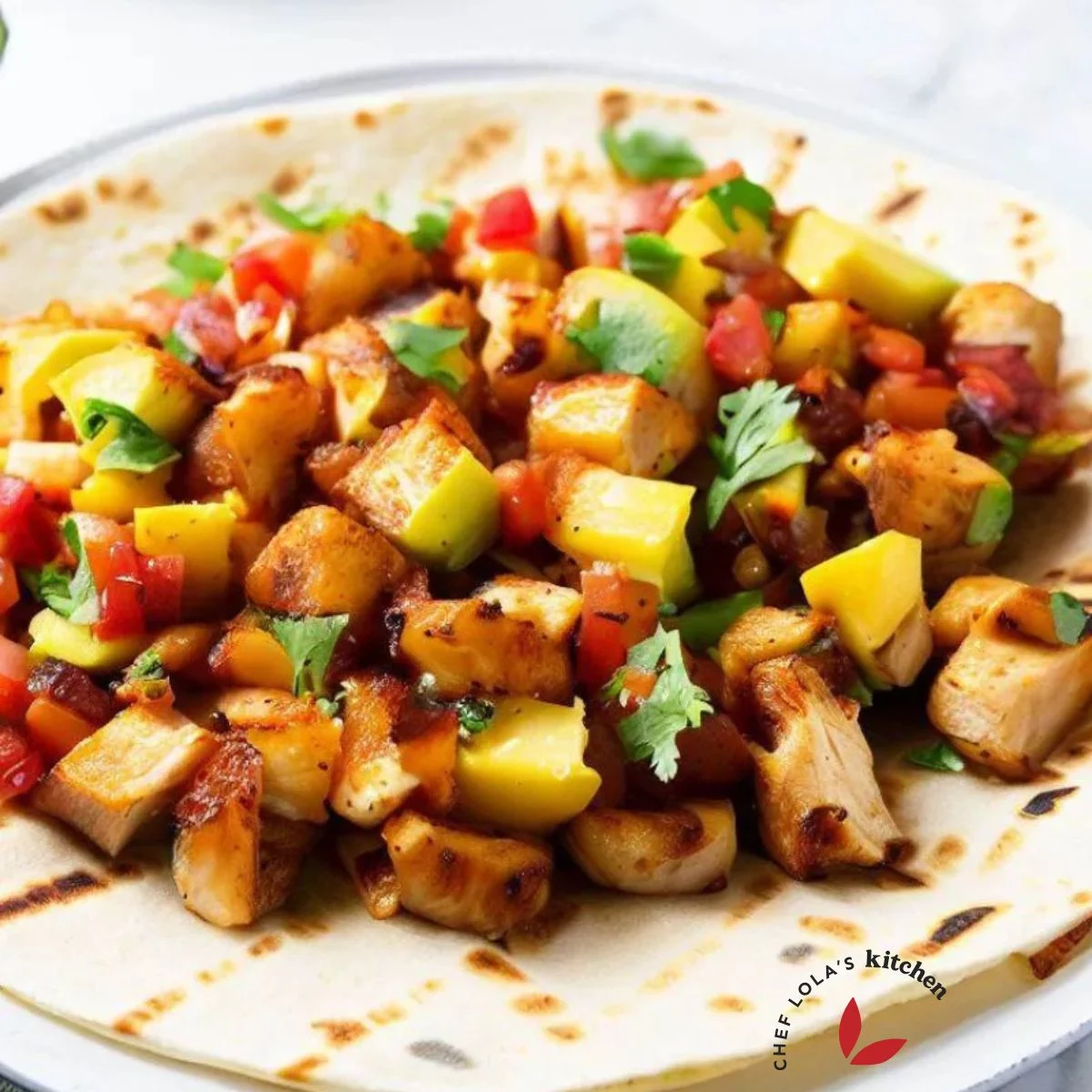 Chicken al pastor served on a grilled taco