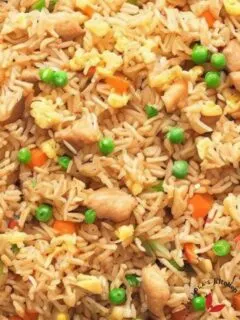 Chicken fried rice in a skillet