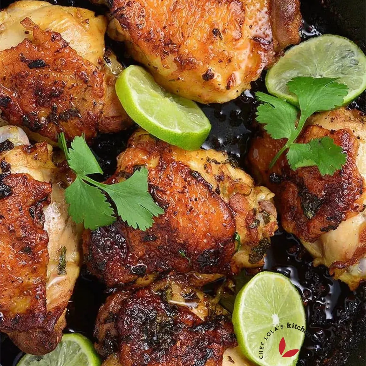 Cilantro lime chicken garnished with lime and cilantro