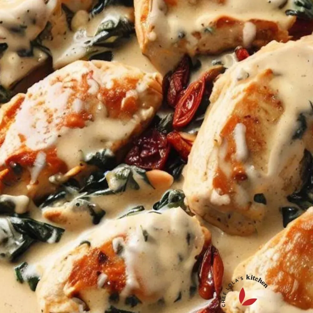 Delicious creamy Tuscan chicken in a skillet garnished with parsley