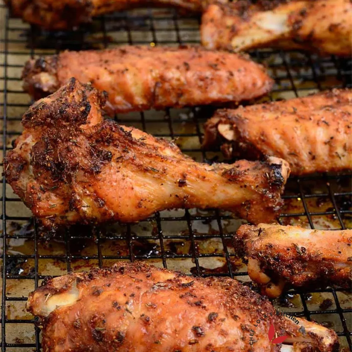 Baked Turkey wings cooling on a wire rack