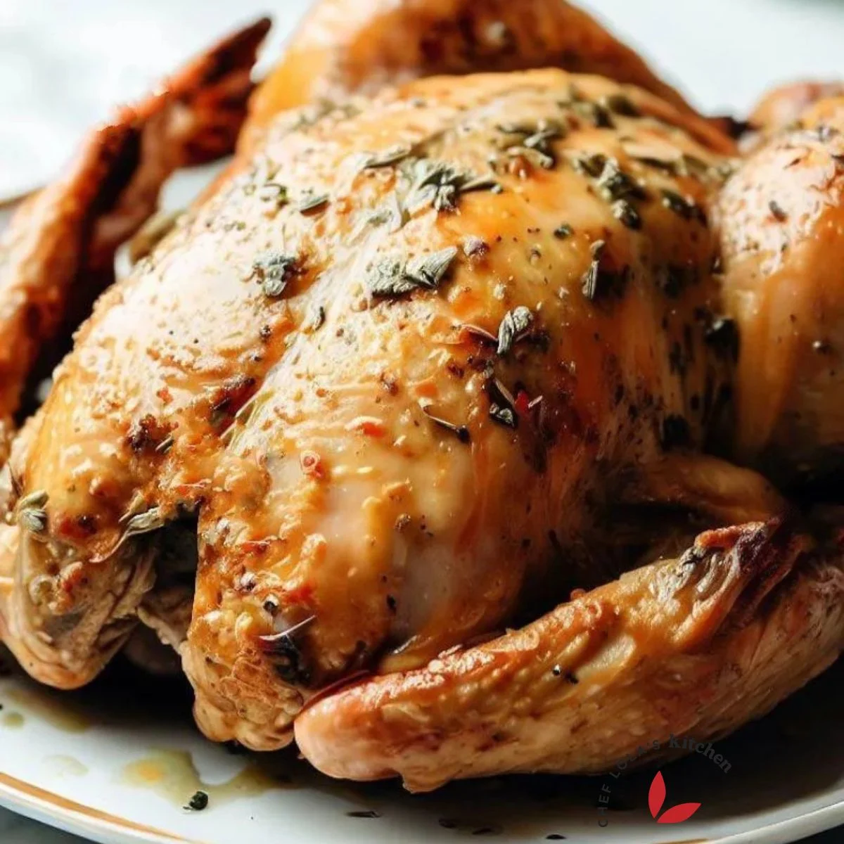 Oven Roasted Garlic Herb Butter Chicken served on a plate