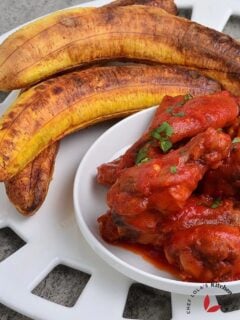 Perfectly Grilled plantains served with spicy wings