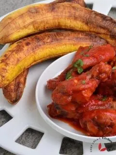 Perfectly Grilled plantains served with spicy wings