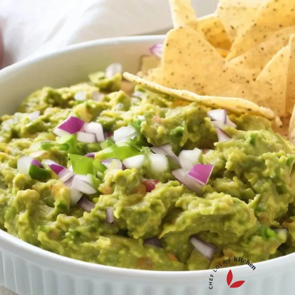 Homemade guacamole with tortilla chips