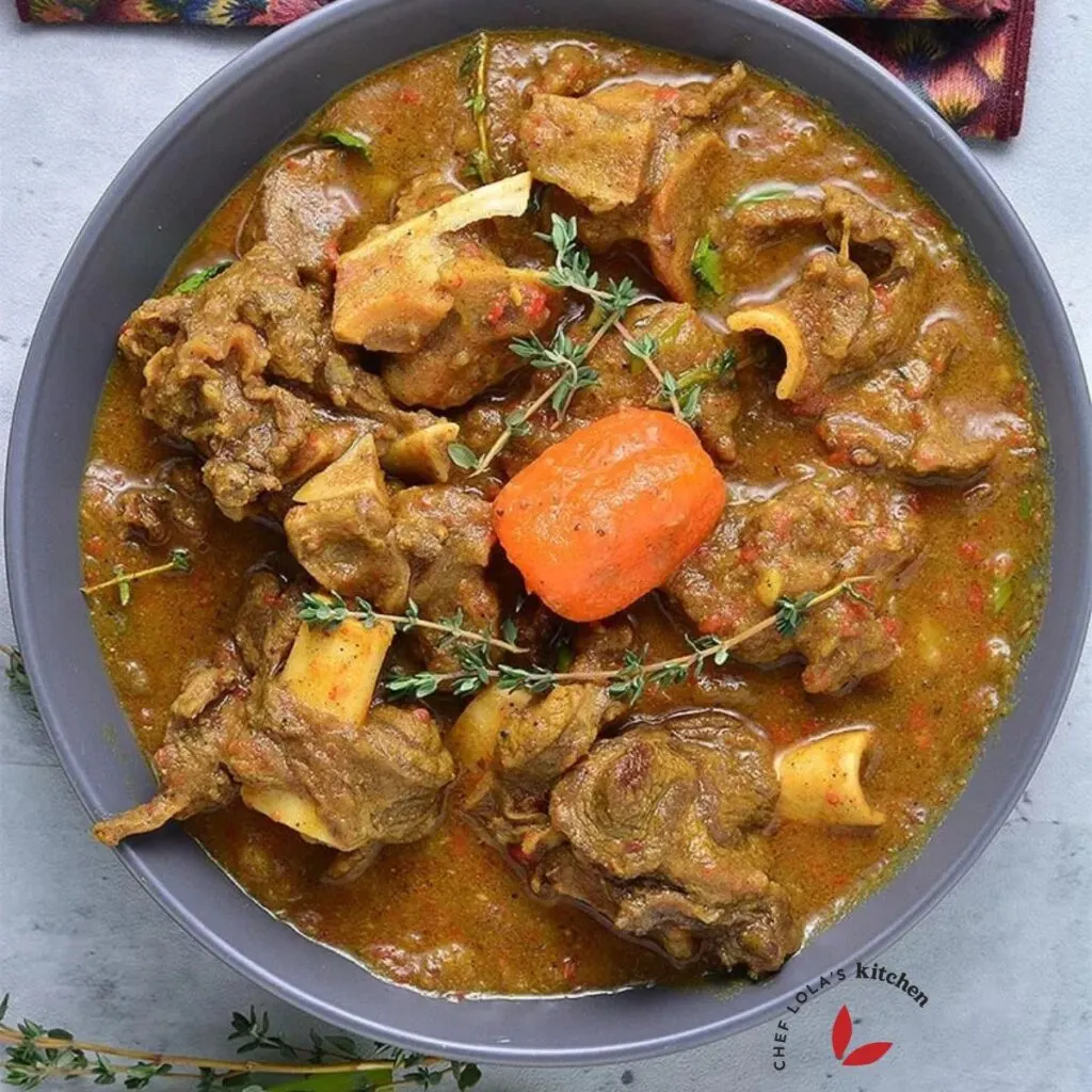 A delicious bowl of curry goat