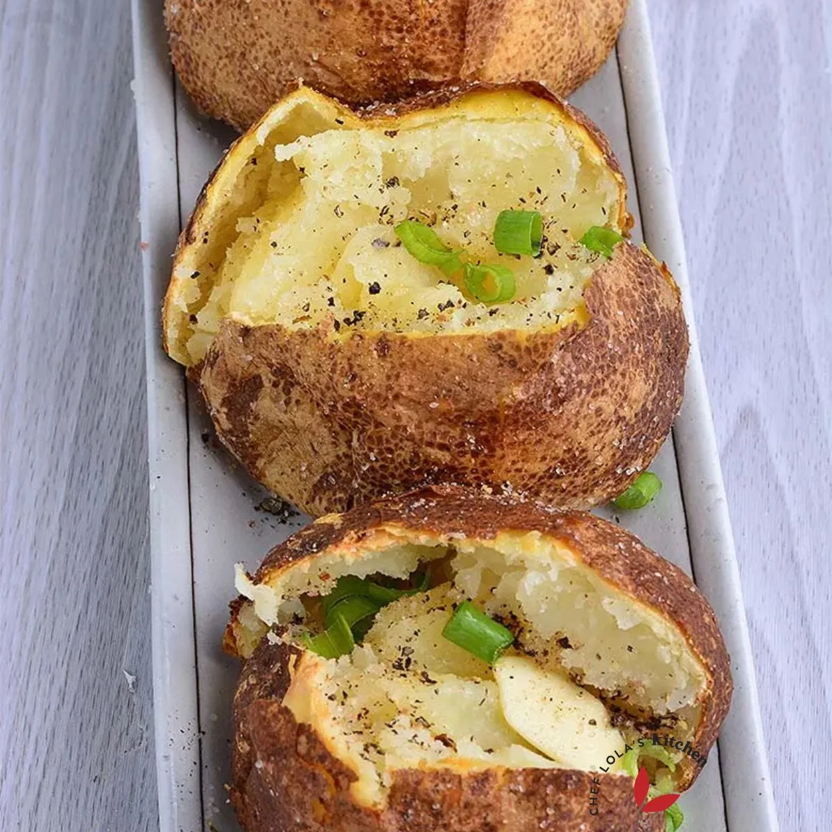 Air fried Jacket potatoes nicely served in a plate