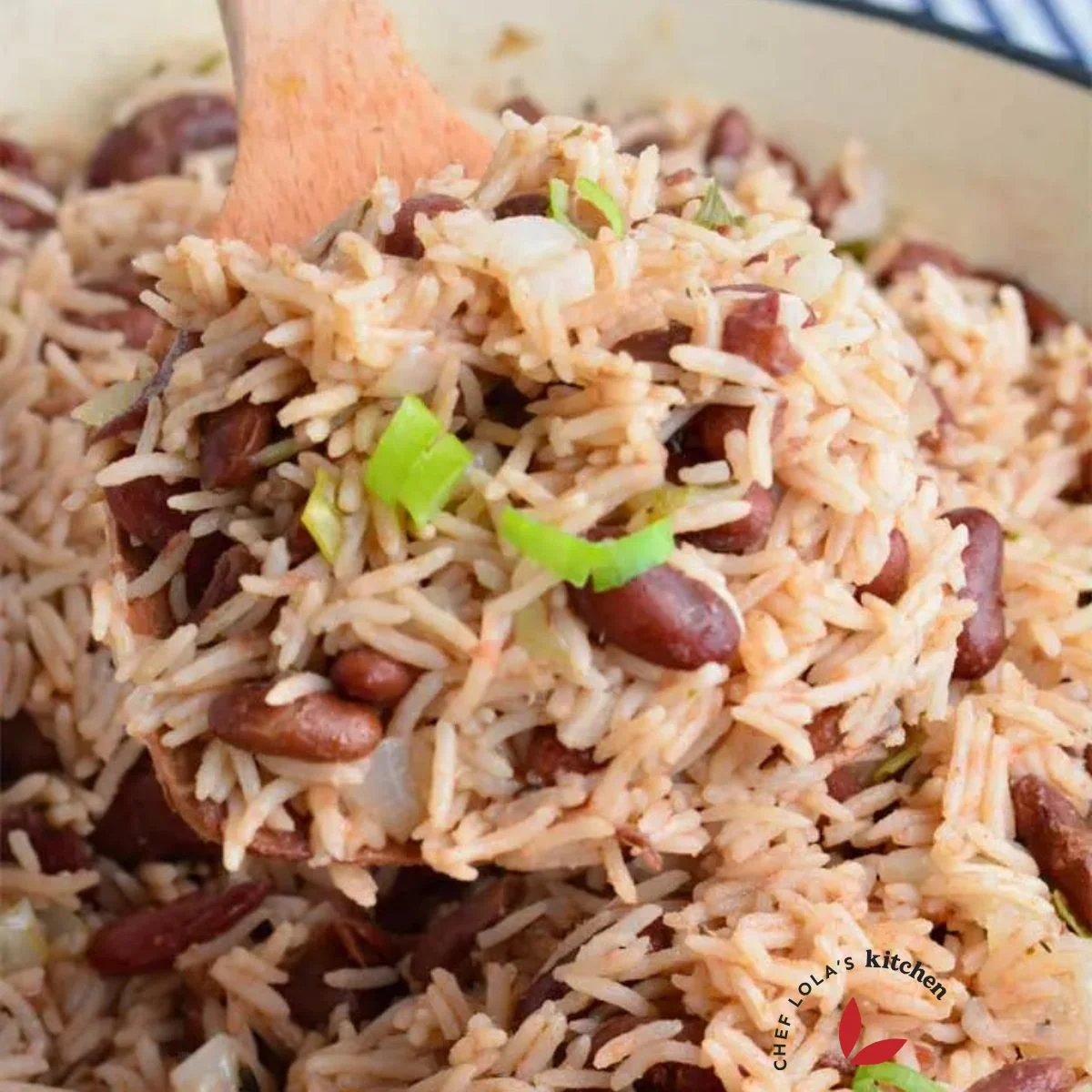 Freshly cooked Jamaican Rice and Peas in a pot