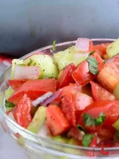 Kachumbari Salad made with Tomatoes, Cucumber, and Onions