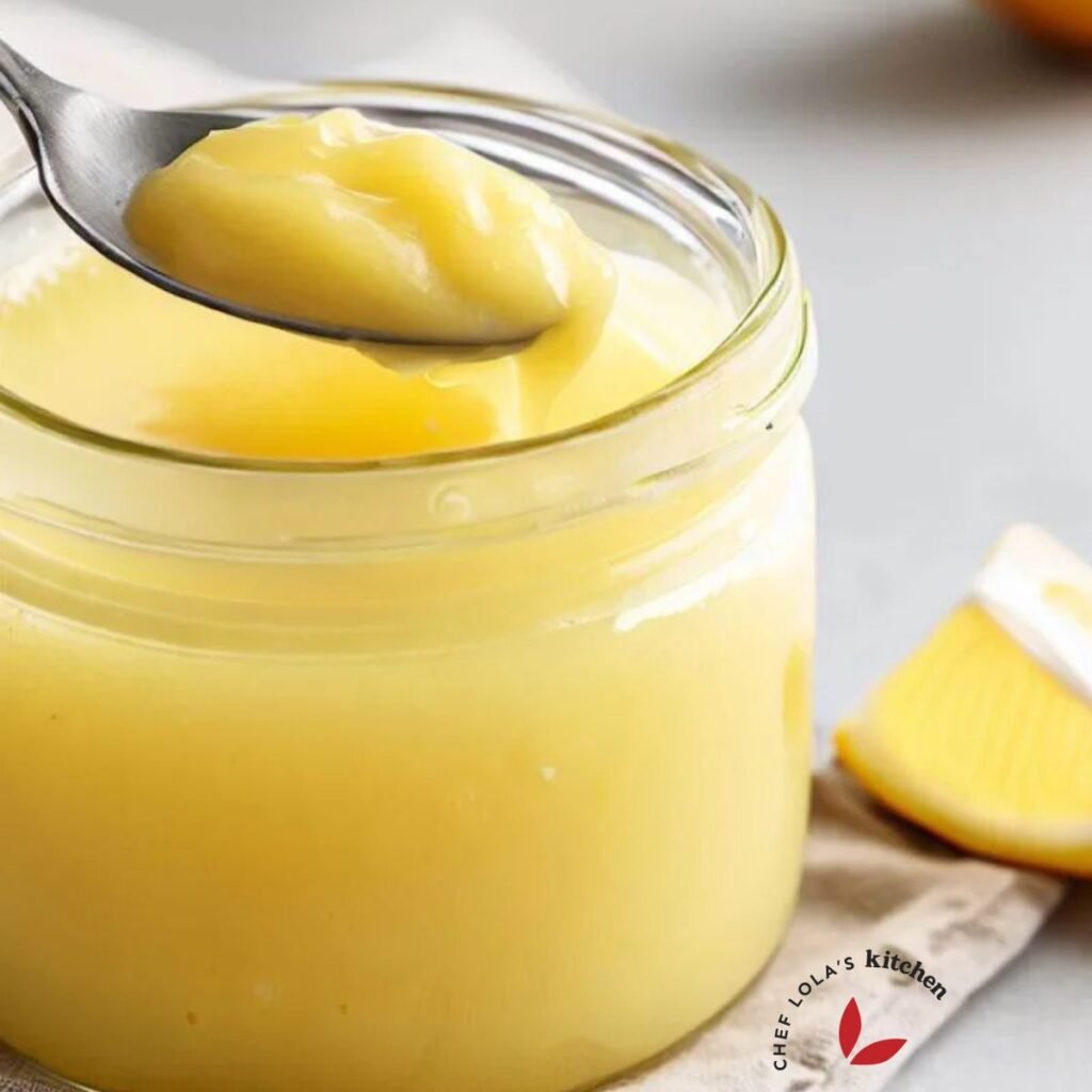 Homemade lemon curd recipe in a glass jar