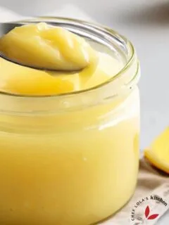 Homemade lemon curd recipe in a glass jar