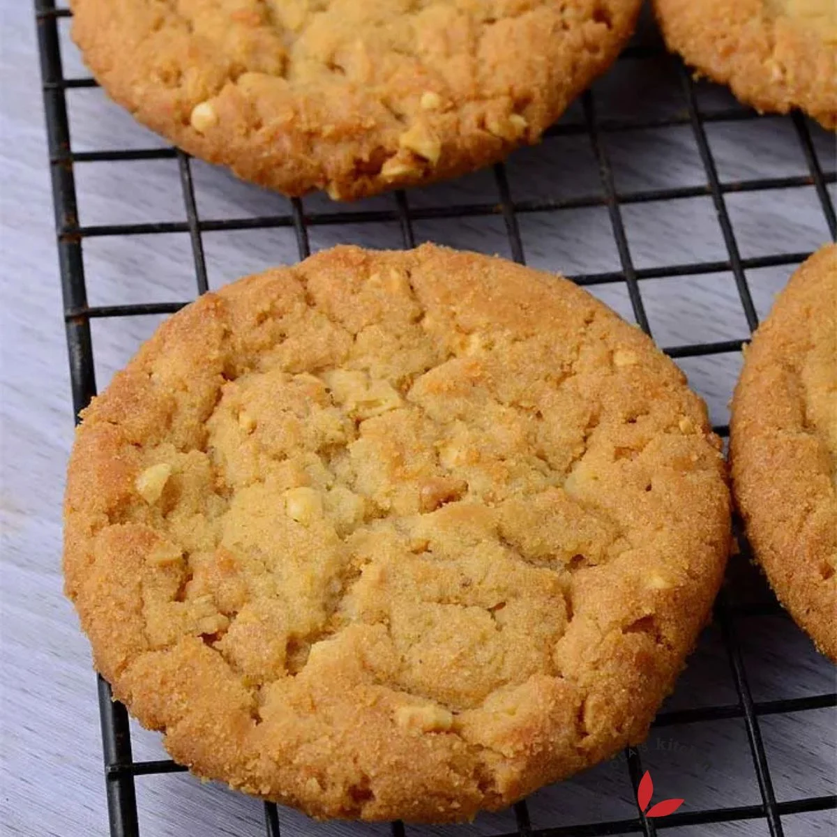 Peanut butter Cookies beautifully placed on a cooling rack