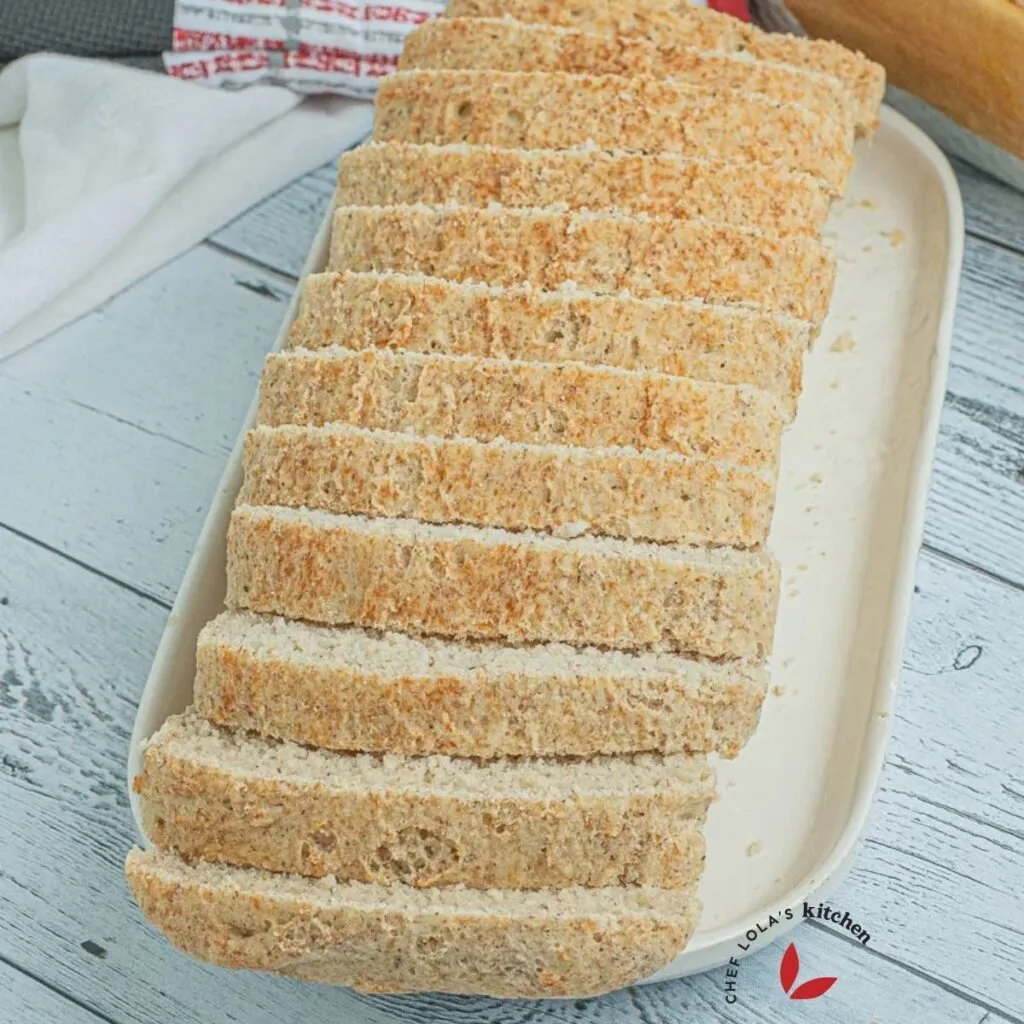 Freshly baked and sliced rice sandwich bread